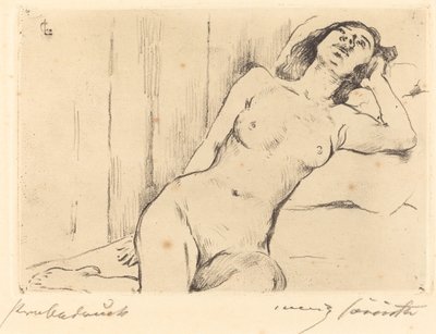 Pihenő háromnegyedes akt Fekvő női akt, 1911. alkotó: Lovis Corinth