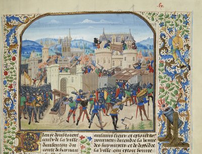 II. Vilmos, Hainaut grófja Elveszi és elpusztítja Aubentont, 1340, kb. 1470-1475. alkotó: Loyset Liedet