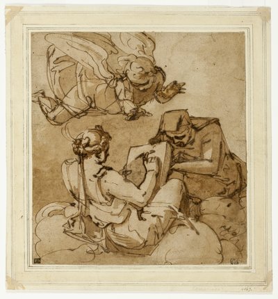 Allegorikus téma (Angyal két szibilla felett) alkotó: Luca Cambiaso