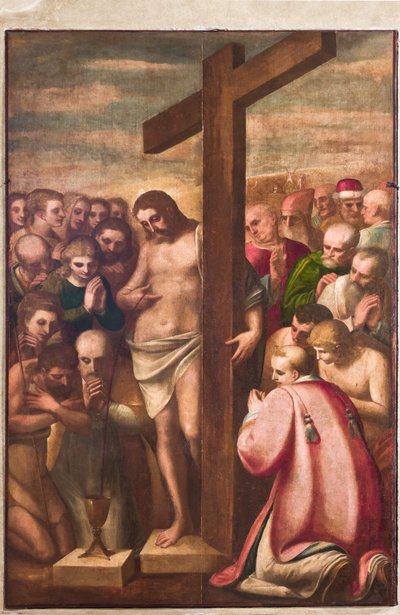 Genova, Dóm (Szent Lőrinc-székesegyház), sekrestye, kápolna: "Szentek által imádott eucharisztikus Krisztus", Luca Cambiaso, 1580 körül alkotó: Luca Cambiaso