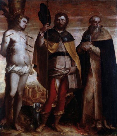 Szent Rókus, Szent Sebestyén és Nagy Szent Antal (Festmény alkotó: Luca Cambiaso