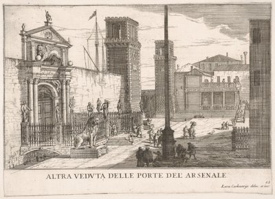 63. tábla: Kilátás a hajógyár és fegyvertár komplexum kapujára, Arsenale, Velence, 1703, fr..., 1703. alkotó: Luca Carlevarijs
