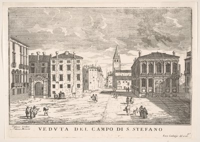 95. tábla: Campo Santo Stefano kilátása a Loredan-palotával és a Morosini-palotával, Velence..., 1703. alkotó: Luca Carlevarijs