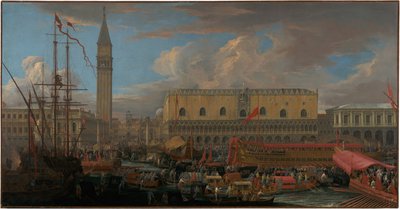 A Bucintoro a Bacino di San Marco-ból indul alkotó: Luca Carlevarijs