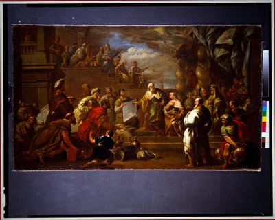 Dávid megmutatja Salamon a templom terveit (vászon) alkotó: Luca Giordano