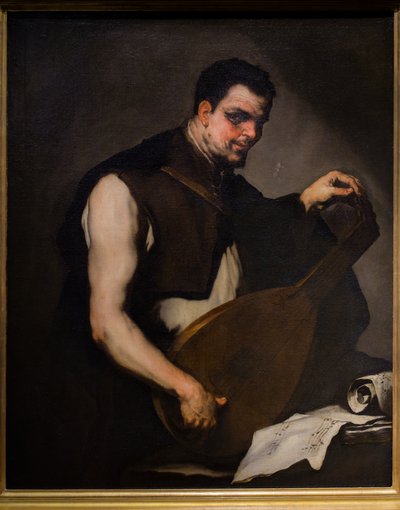 Zenész hangolja a lantját alkotó: Luca Giordano