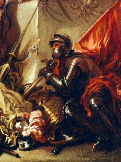 Katona zászlót tartó, részlet a Háború allegóriájából, Luca Giordano (1634-1705), olaj, vászon, 61x50 cm alkotó: Luca Giordano