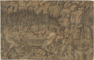 Acheloüs lakomája, 1545 körül (tollrajz) alkotó: Luca Penni
