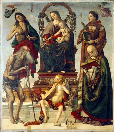 Szent Onuphriusz pálája, Madonna és a gyermek a szentekkel, Luca Signorelli (kb. 1445-1523), olaj, fa, 221x189 cm. alkotó: Luca Signorelli