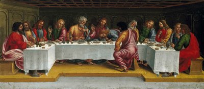 Az utolsó vacsora. Siralom a halott Krisztus felett, Predella panel, 1502. alkotó: Luca Signorelli