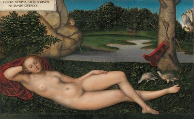 Németül:  Quellnymphe A nimfa a szökőkútnál alkotó: Lucas Cranach the Elder