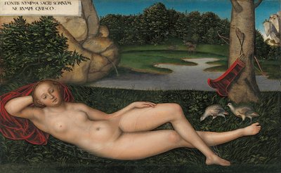 Németül:  Quellnymphe A nimfa a szökőkútnál alkotó: Lucas Cranach the Elder