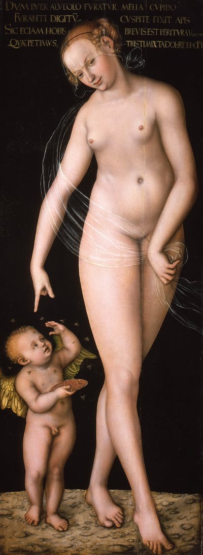Német: Venus und Amor als Honigdieb Vénusz és Ámor mézet lopnak alkotó: Lucas Cranach the Elder