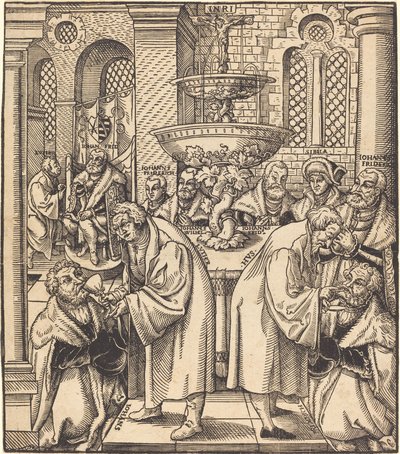 Luther és Husz reformátorok úrvacsorát adnak a Szász-ház fejedelmeinek alkotó: Lucas Cranach the Elder
