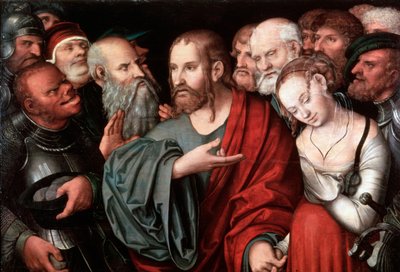 Krisztus és a házasságtörésen elhurcolt asszony, 1532 után. alkotó: Lucas Cranach the Younger