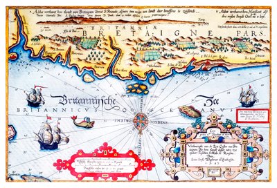 Navigációs térkép a Bretagne-i partvidékről alkotó: Lucas Janszoon Waghenaer
