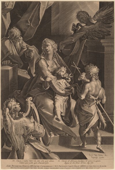 A Szent Család és a két angyal alkotó: Lucas Kilian, after Bartholomaeus Spranger