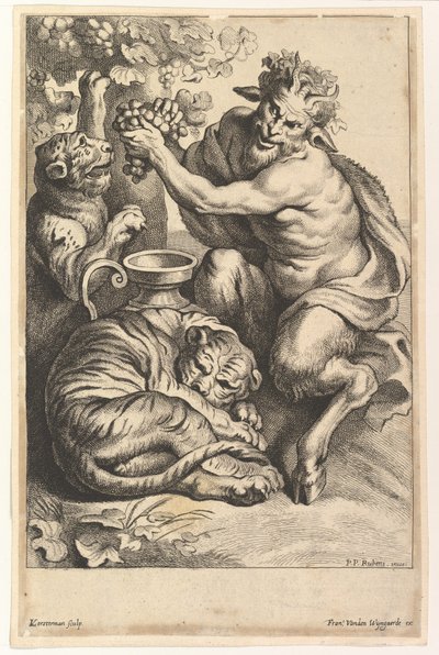 Szatír szőlővel és két tigrissel, 1614-1679. alkotó: Lucas Vorsterman II