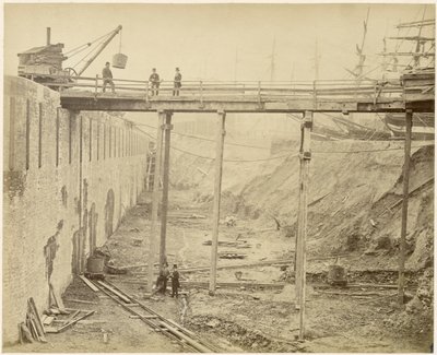 A kibővített Limehouse-medence építése, London, 1869. május alkotó: Lucas and Tuck