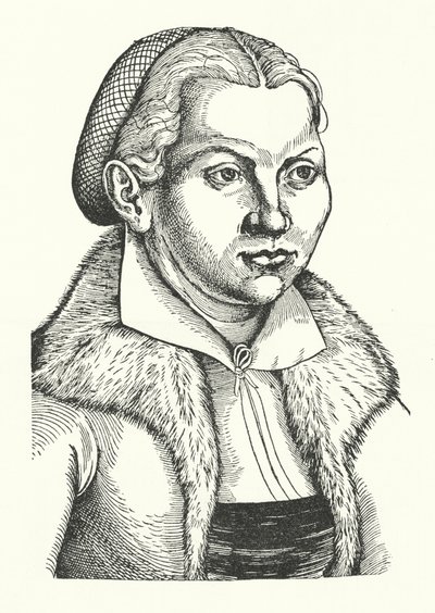 Katharina von Bora, Martin Luther német protestáns reformátor felesége (metszet) alkotó: Lucas the Elder (after) Cranach
