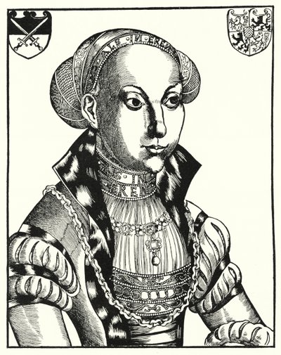 Cleves-i Sybille, I. János Frigyes szász választófejedelem hitvese (metszet) alkotó: Lucas the Elder (after) Cranach