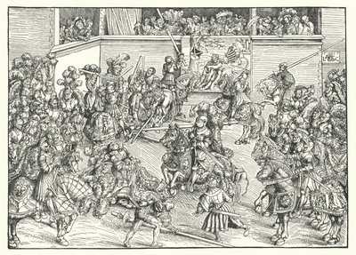 A verseny Sámson és az oroszlán kárpitjával (metszet) alkotó: Lucas the Elder (after) Cranach