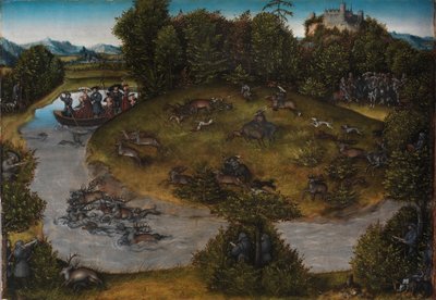Bölcs Frigyes választófejedelem szarvasvadászata, 1530 körül (olaj, tábla) alkotó: Lucas the Elder Cranach