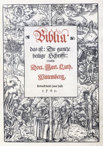 Címlap, finom képi szegéllyel a "Biblia, das ist: A teljes szentírás: német"-ből, Luther Márton fordítása, 1560-1561 alkotó: Lucas the Younger Cranach