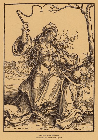 A leigázott férj (fametszet) alkotó: Lucas van (after) Leyden