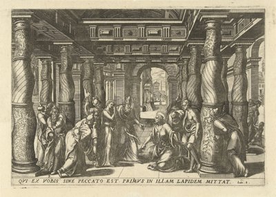 Christ en de overspelige vrouw Az Újszövetség tizenhárom legelegánsabb és legdíszesebb ikonja a templomban (sorozat címe) alkotó: Lucas van Doetechum