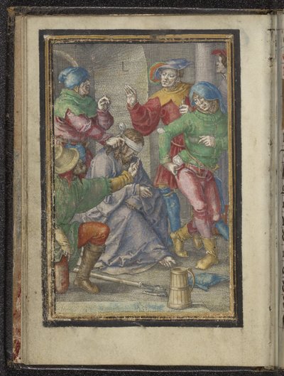Csúfolódás Krisztus szenvedése (sorozat címe) alkotó: Lucas van Leyden