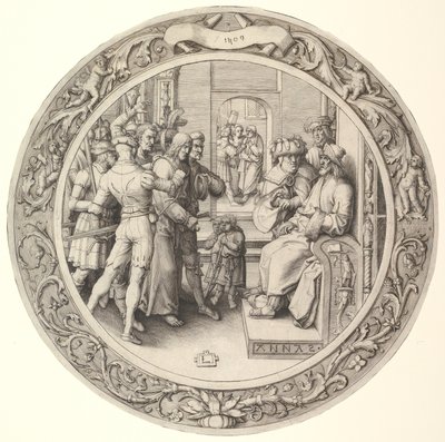 Krisztus Anna előtt, a körkörös passióból, 1509. alkotó: Lucas van Leyden