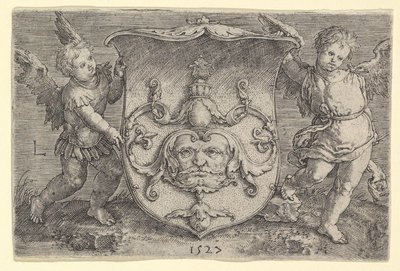 Címer maszkkal, két Genii birtokában, 1527. alkotó: Lucas van Leyden