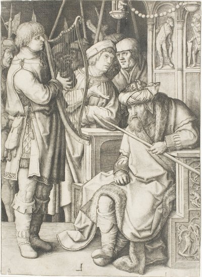 David hárfán játszik Saul előtt alkotó: Lucas van Leyden