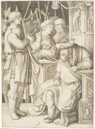 David hárfán játszik Saul előtt alkotó: Lucas van Leyden