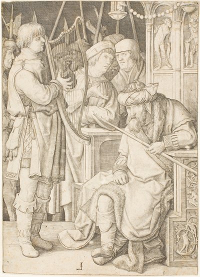 David hárfán játszik Saul előtt alkotó: Lucas van Leyden