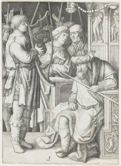 Hárfázó Dávid Saul előtt, 1508 körül alkotó: Lucas van Leyden