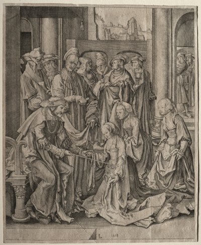 Eszter Ahasvérus előtt, 1518. alkotó: Lucas van Leyden