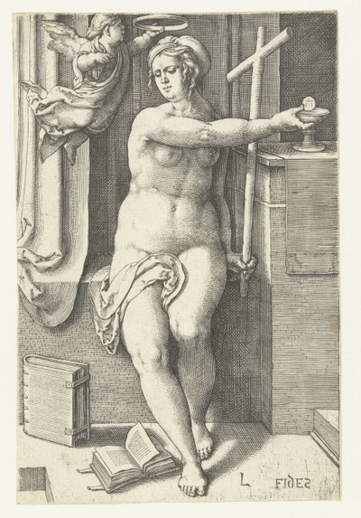 Hinni Fides (cím az objektumon) Hét erény (sorozat címe) alkotó: Lucas van Leyden