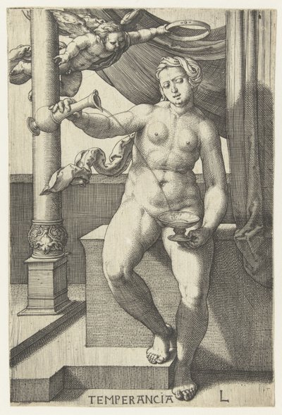 Moderálás Temperancia (cím a tárgyon) Hét erény (sorozat címe) alkotó: Lucas van Leyden