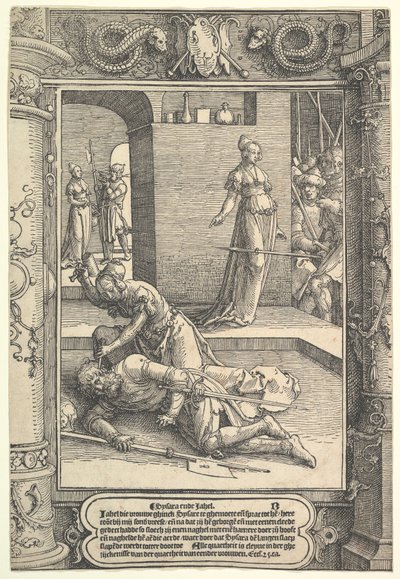Jael Killing Sisera, díszkeret, kb. 1517. alkotó: Lucas van Leyden