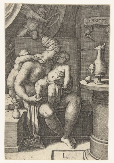 Szeretet Caritas (cím a tárgyon) Hét erény (sorozat címe) alkotó: Lucas van Leyden