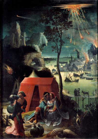 Loth és lányai Loth körülveszi két lányát, menedéket a hegyen, hogy elkerülje Szodoma pusztulását. A meztelen lányok berúgják az apjukat. Lucas van Leyden festménye Lucas de Leiden (Leide) (Lucas Hugensz vagy Lucas Jacobsz) (1494-1533) 16 alkotó: Lucas van Leyden