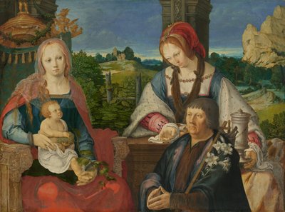 Mária a gyermekkel, Szent Mária Magdolna és az adományozó (leválasztott külső tábla, leltári sz. 7713) alkotó: Lucas van Leyden