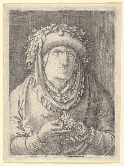 Öregasszony szőlővel, kb. 1523. alkotó: Lucas van Leyden