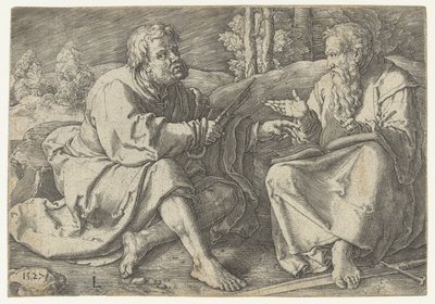 Pál és Péter egy tájban ülve alkotó: Lucas van Leyden