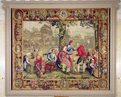 Aratógépek fizetése, Gobelinek műhely (szőttes) alkotó: Lucas van Leyden