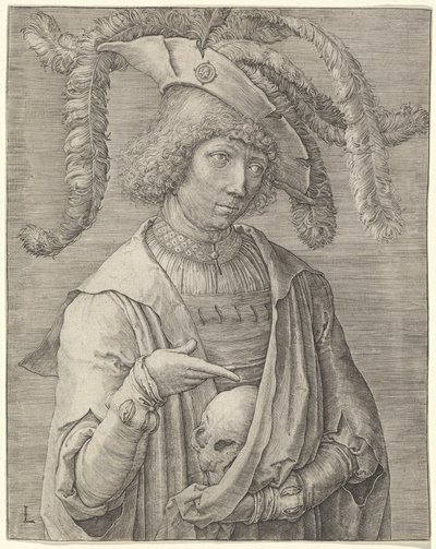 Egy koponyás fiatalember portréja alkotó: Lucas van Leyden