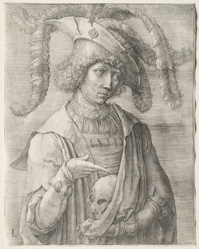 Egy koponyás fiatalember portréja alkotó: Lucas van Leyden