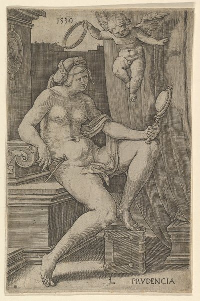 Prudence, A hét erény című sorozatból, 1530. alkotó: Lucas van Leyden